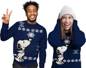 Pull d’hiver Peanuts Snoopy bleu unisexe