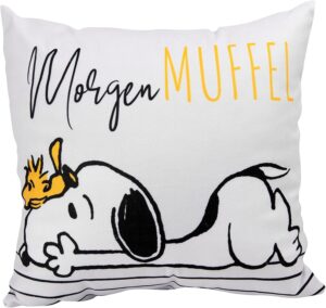 Coussin décoratif blanc Snoopy The Peanuts, Morgenmuffel, 30 x 30 cm