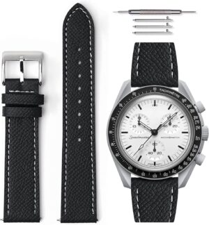 Bracelet cuir grainé noir blanc à dégagement rapide pour Omega x Swatch Snoopy 20