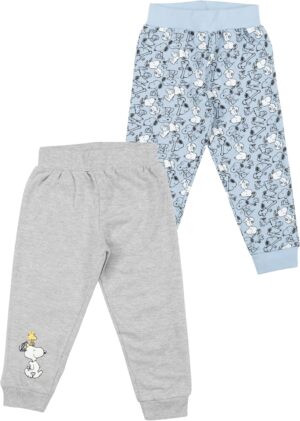 Lot de 2 pantalons de jogging bébé garçon Peanuts Snoopy gris/bleu en 100 % coton