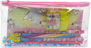 Set de papeterie Snoopy multicolore avec accessoires d'écriture