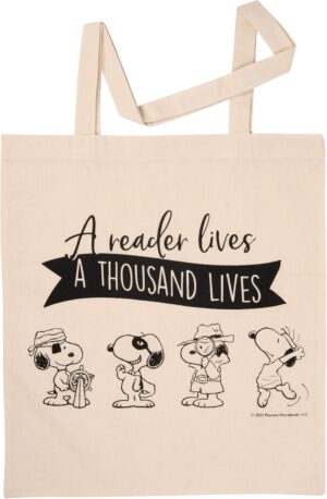 Tote bag Snoopy en coton naturel 38 x 41 cm, A Reader Lives a Thousand Lives