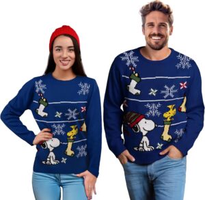 Pull d'hiver unisexe bleu Snoopy, The Peanuts