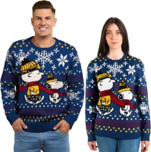 Pull de Noël Snoopy en tricot bleu unisexe United Labels