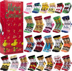 Calendrier de l'Avent 2025 Peanuts Snoopy avec 24 paires de chaussettes fantaisie, pointure 36 à 41