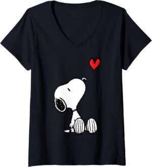 T-shirt femme Peanuts Snoopy cœur à col en V