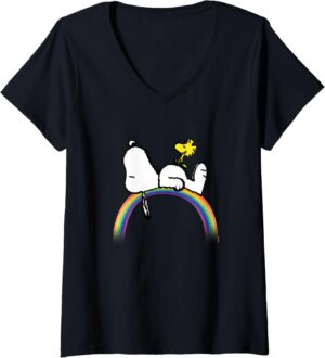 T-shirt femme col en V Snoopy Rainbow Peanuts