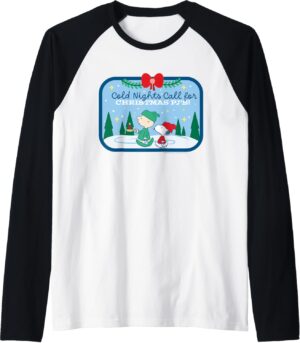 Pyjama d'hiver rétro Merry Christmas Peanuts avec Snoopy et Charlie Brown, manches raglan