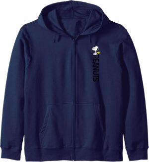 Sweat à capuche Peanuts Snoopy Woodstock logo vertical