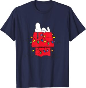 T-Shirt Peanuts Snoopy maison lumineuse de Noël, Femme ou Homme