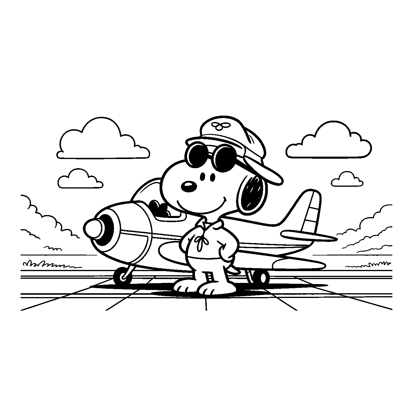 Coloriage Snoopy gratuit à imprimer : Snoopy sur sa niche