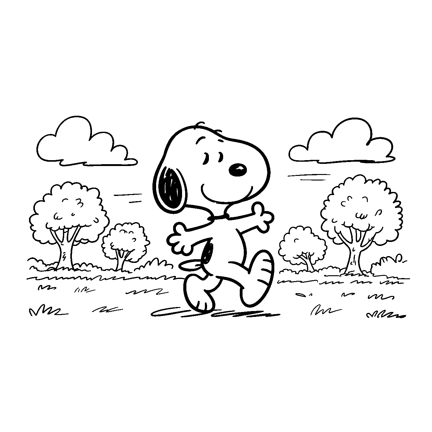 Coloriage Snoopy gratuit à imprimer : Snoopy aviateur dans les nuages